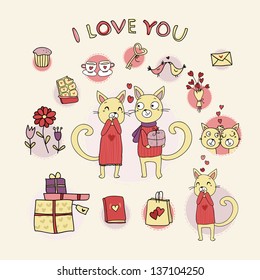 Doodle set of love and sweets.