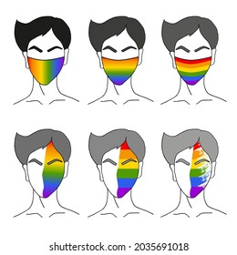 Doodle Set von Masken gefärbt Gesicht LGBTQ. 