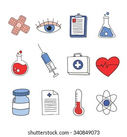 Doodle Set. Medical Icons. Vector Illustration Medical