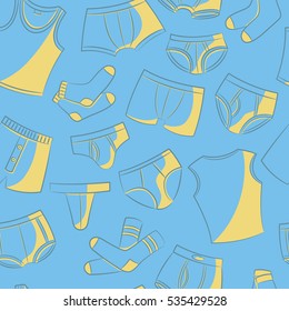 Doodle set with men's underwear seamless pattern. Casual underclothes for boys cartoon background. 
