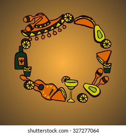 Doodle set of Mexican elements, cinco de mayo elements, mexico fiesta