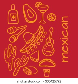 Doodle set of Mexican elements, cinco de mayo elements, mexico fiesta