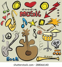 doodle set music background, vector illustration grunge icon