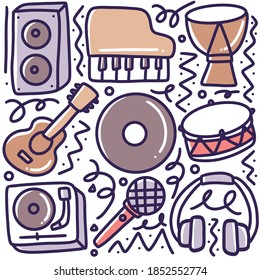 doodle set of music tools hand drawing with icons and design elements