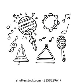 doodle set musical instruments. Vector hand drawn illustration
