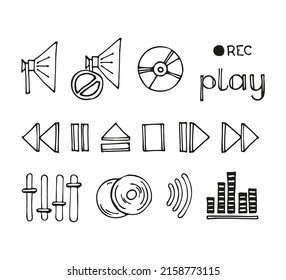 doodle set musical instruments. Vector hand drawn illustration
