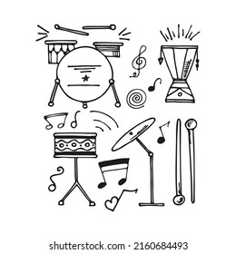 doodle set musical instruments. Vector hand drawn illustration