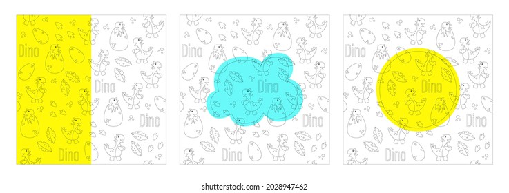 Doodle set on a white background with bright elements. Background for text. Dinosaurs, Tyrannosaurus rex, Jurassic. The concept of a holiday, entertainment. Design for covers, concessions, web sites.