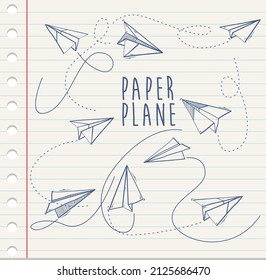 Doodle set of Paper airplanes,Origami paper plane  , vector illustration.