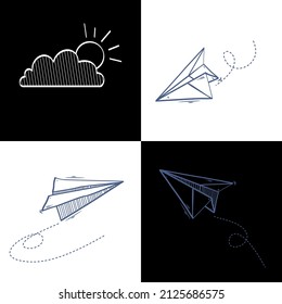 Doodle set of Paper airplanes,Origami paper plane  , vector illustration.