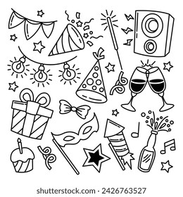 Doodle set of party and birthday element