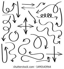 Doodle set of pencil drawing objects. Hand drawn abstract grunge arrows. Vector abstract arrows for design use