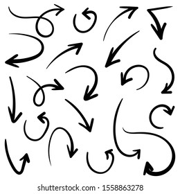 Doodle set of pencil drawing objects. Hand drawn abstract grunge arrows. Vector abstract arrows for design use
