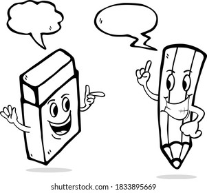 doodle set of pencil and eraser, vector illustration