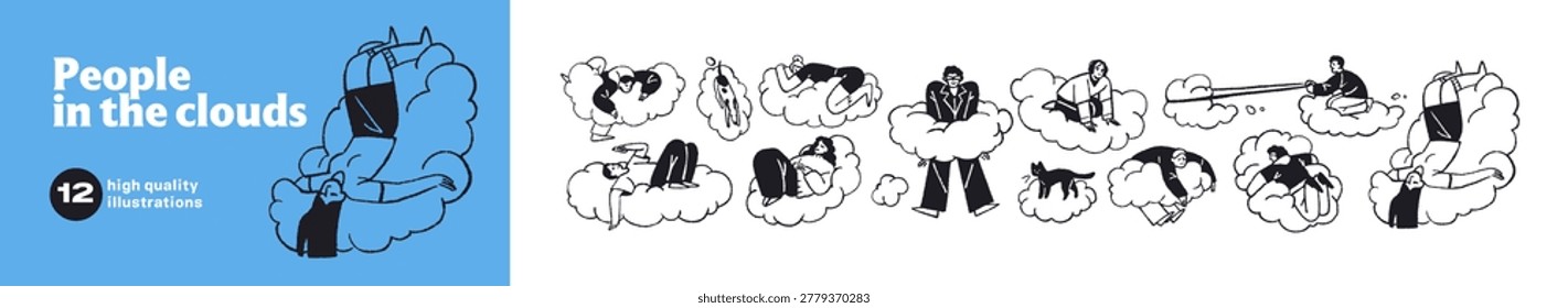 Doodle set people flying