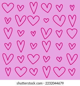 Doodle set of pinl pencil drawing objects. Hand drawn abstract illustration grunge elements. Vector abstract hearts for design
 
