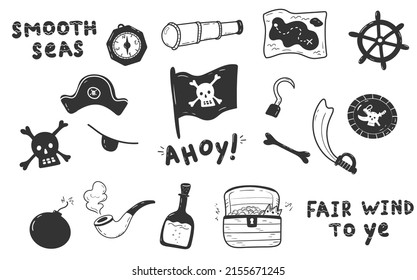 Doodle set of pirate attributes. 