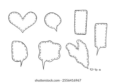Doodle Set of pop up messages. Isolated Hangtag black and white dotted line, frames for words, and quotes.