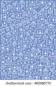 Doodle set of presents. Cute collection of cartoon gift boxes for Birthday. Vector Illustration