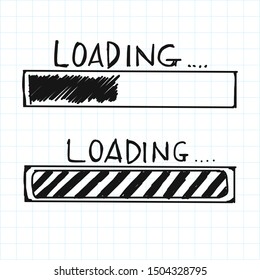 doodle set of progress loading bar, vector illustration