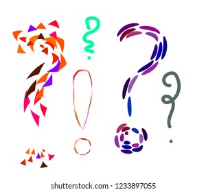  Doodle, set, question marks, exclamation mark, symbols