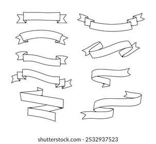Doodle conjunto de elemento de etiqueta de cinta. Colección de arte de línea dibujada a mano de la etiqueta de la cinta del boceto. Cinta ornamental en estilo doodle para Anuncios.