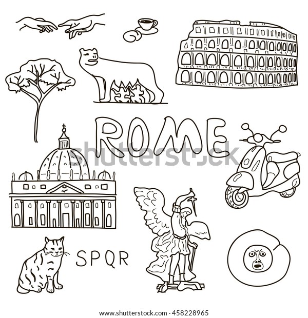 Doodle Set Rome Symbols Stock Vector (Royalty Free) 458228965