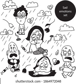 Doodle set of sad emotions