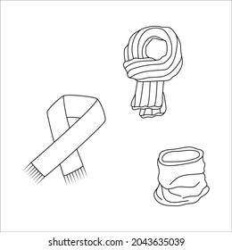 Doodle set scarf design. Winter vector illustration isolated on white background.