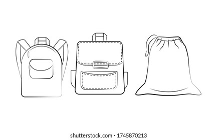 Doodle set of school bags. Icons/ Back to school