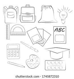 Doodle set of school elements. Back to school