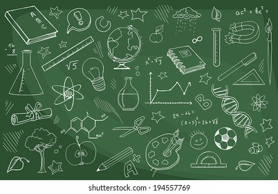 doodle set of school related items, vector illustration