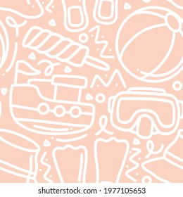 doodle set of sea holiday hand drawing with icons and design elements