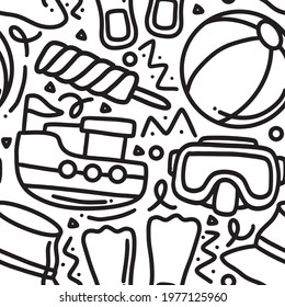 doodle set of sea holiday hand drawing with icons and design elements