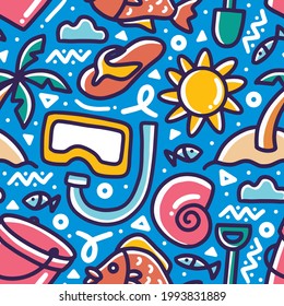 doodle set of sea holiday hand drawing with icons and design elements