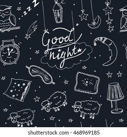 Doodle set seamless pattern about good night  Vector illustration
