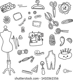 Doodle set of sewing things