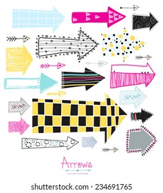 Doodle set or Sketch arrow collection for your design in vector. Creative graphic background. 