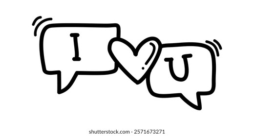 Doodle set of speech bubbles comic  with words I LOVE YOU. isolated on white background. vector illustration