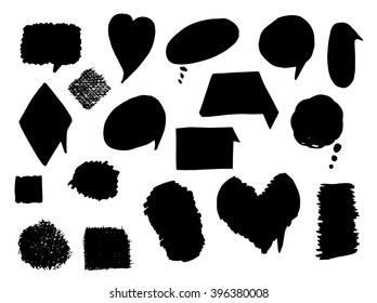 Doodle set of speech bubbles in different shapes and sizes: a simple bubble, a heart, a diamond. It can be used in comics to show the thoughts and emotions of characters; to see what do they say.