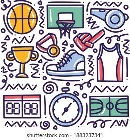 doodle set of sports hand drawing with icons and design elements