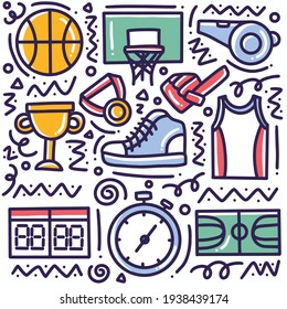 doodle set of sports hand drawing with icons and design elements