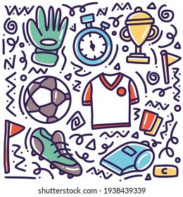 Doodle Set Of Sports Hand Drawing With Icons And Design Elements