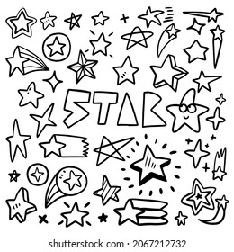 caricatura de doodle set star en blanco y negro