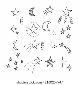 Doodle set star. Vector hand drawn illustration. Stickers for design postcard.