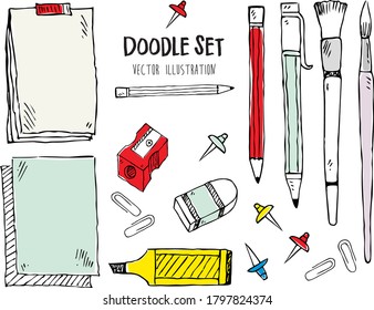 Doodle set  of stationery.Sketch vector illustration
