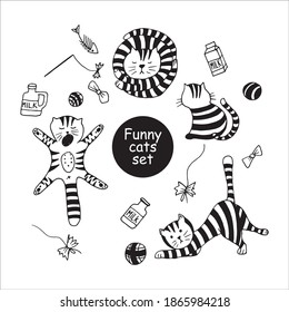 Doodle set of striped cats 