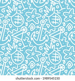 conjunto de doodles de verano de dibujos manuales de vacaciones con iconos y elementos de diseño