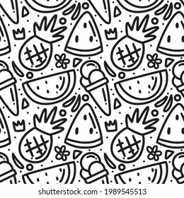 doodle set of summer holiday hand drawing with icons and design elements