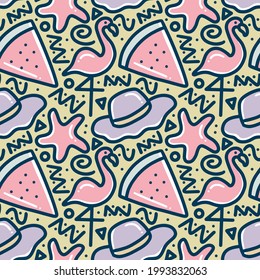 doodle set of summer holiday hand drawing with icons and design elements